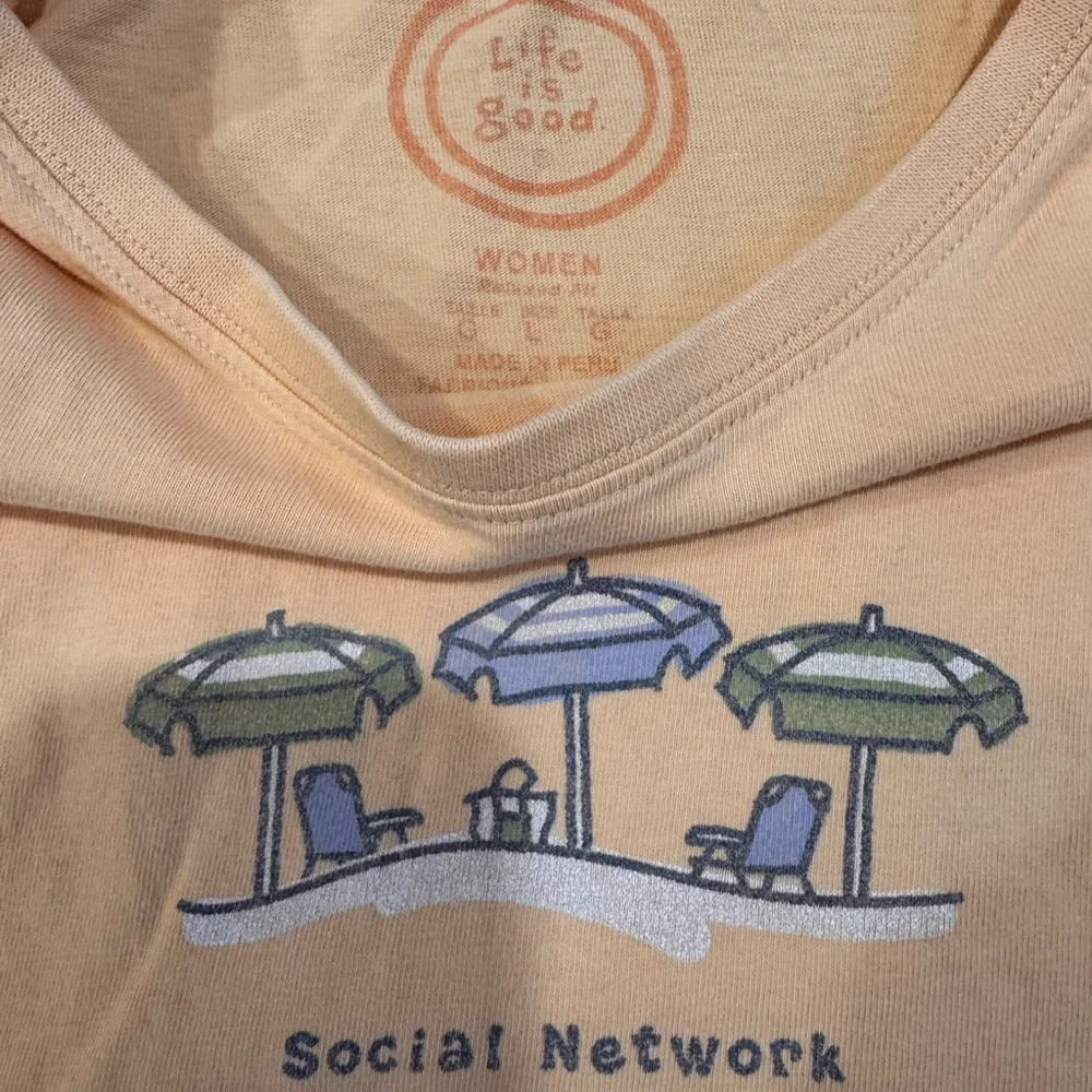 Life Is Good Tan Short Sleeve Tee with Beach Graphic - Picture 2 of 2